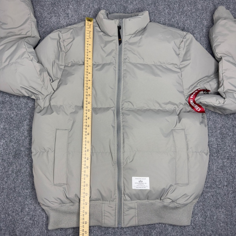 Alpha Industries Puffer Bomber Jacket Mens L Gray Quilted Streetwear Utility - Picture 10 of 12